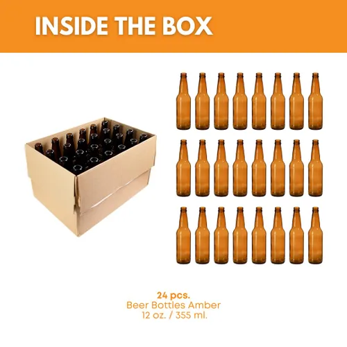 Vista 2 de FastRack Botellas de cerveza ámbar de 12 onzas (paquete de 24) Botellas de cerveza de vidrio de cuello largo con acabado de corona