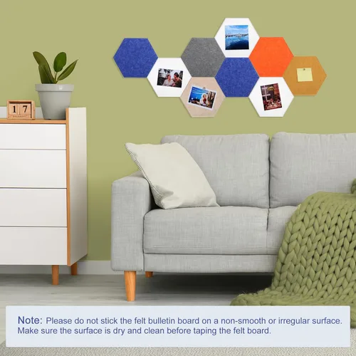 Vista 7 de PATIKIL Tablón de anuncios de fieltro, 12 x 10 pulgadas, paquete de 6 azulejos de fieltro hexagonales autoadhesivos para paneles de pared a prueba