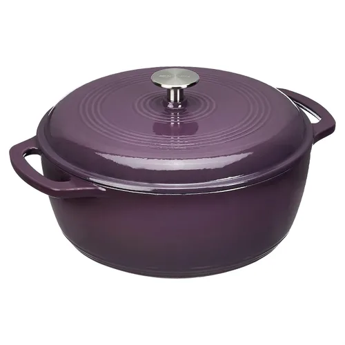 Vista 8 de Amazon Basics Olla de horno holandés de hierro fundido con tapa, esmaltada, redonda, doble asa, resistente, pequeña, 4.3 cuartos de galón, azul