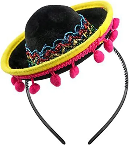 Vista 7 de NUEAYMS Sombrero con diadema para festivales mexicanos, accesorios de fotografía para adultos y niños, fiesta de carnavales, disfraz
