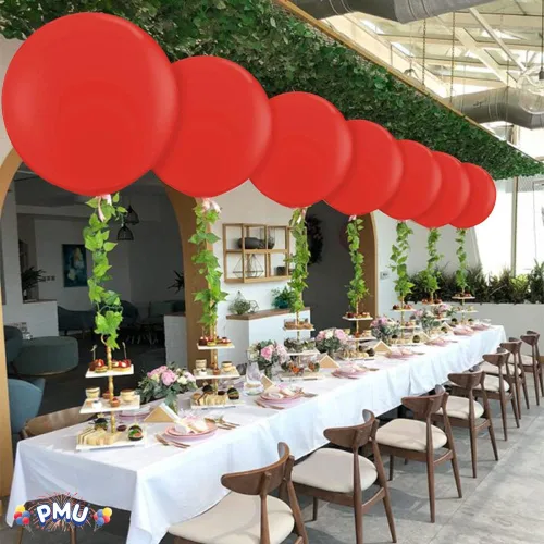 Vista 2 de PMU Globos de látex PartyTex de 36 pulgadas, color rojo rubí, paquete de 3