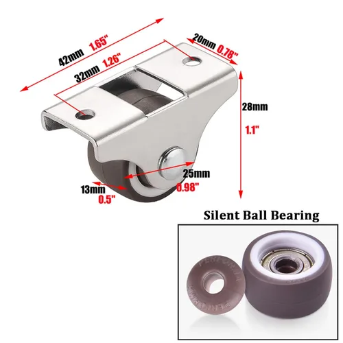 Vista 6 de Mini ruedas giratorias fijas de 1 pulgada con rodamiento silencioso de ruedas pequeñas, placa superior de metal, ruedas de goma TPE de perfil bajo