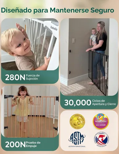 Vista 7 de Babelio Puerta de seguridad para bebés para escaleras, cocina y puertas, sin barra inferior, fácil instalación, operación con una sola mano, cierre