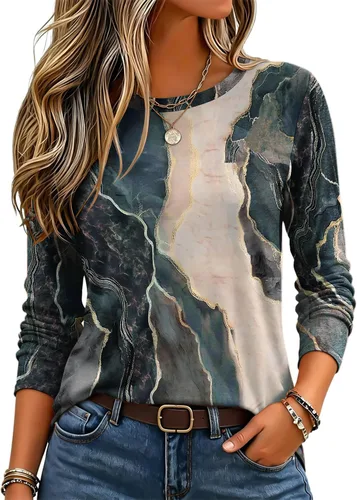 Vista 24 de Zeagoo Paquete de 3 camisetas de manga larga para mujer, estilo casual, suave, cuello redondo, básicas, ropa de otoño Z Rayas Azul 273