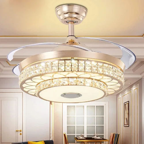 Vista 12 de Ventilador de techo inteligente tipo candelabro de 42 pulgadas con luz, ventilador de techo candelabro retráctil con altavoz Bluetooth y control