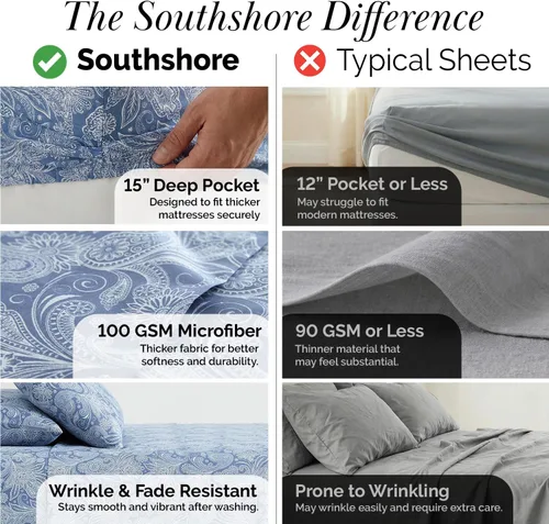 Vista 288 de Southshore Fine Living, Inc. Colección Winter Brush, juego de sábanas de 3 piezas para cama individual, sábana bajera con bolsillo profundo de 14
