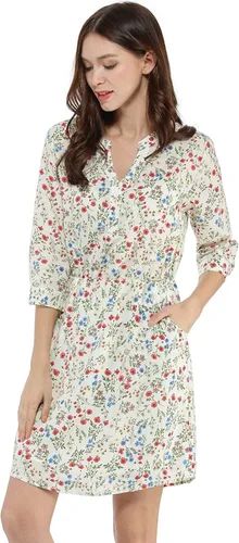 Vista 3 de Allegra K Vestido de camisa vintage con cuello en V y mangas 34 para mujer
