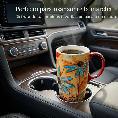 Vista 5 de Topadorn Taza de café de cerámica alta de viaje de 17 onzas con tapa sellada, juego de 2 Colorido diseño floral y de pájaros, apto para microondas