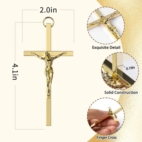 Vista 4 de KUXBET Cruz con Crucifijo, Crucifijo de Jesús en Oro Metálico, Regalo de Bolsillo de Cruz de Estrés para Aliento/Animo para Fe Cristiana, Oración