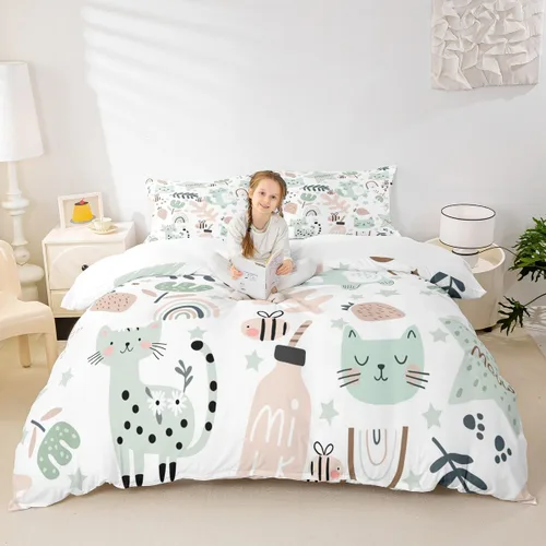 Vista 22 de Feelyou Funda de edredón de elefante de dibujos animados para niños, tamaño individual, juego de ropa de cama de cocodrilo para niños y niñas, funda