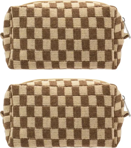 Vista 81 de PAZIMIIK Bolsa de Maquillaje a Cuadros para Bolso Portátil con Cremallera, Estuche Pequeño de Cosméticos para Accesorios de Viaje, Azul Ártico
