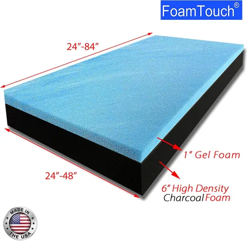 Vista 72 de FoamTouch Colchón litera de 7 pulgadas de alto x 28 pulgadas de ancho x 72 pulgadas de largo (solo espuma), carbón, sin funda