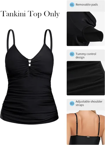 Vista 3 de RELLECIGA Top tankini con cuello en V para mujer con control de abdomen fruncido