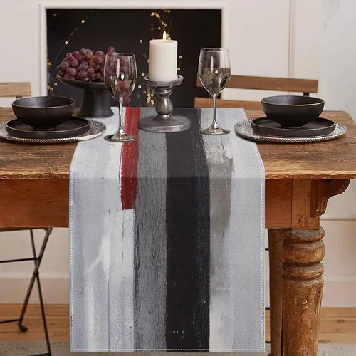 Vista 20 de Emvency - Camino de mesa de estilo granja, pintura de arte abstracto vintage en azul y gris para mesa de cocina, cenas familiares, fiestas, bodas