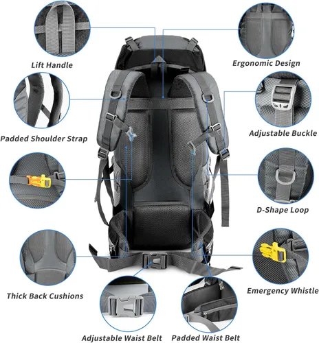 Vista 7 de Night Cat Mochilas de Senderismo 70L Mochilas de Camping para Hombres y Mujeres Ligeras al Aire Libre para Montañismo y Viajes, Sin Marco Interno