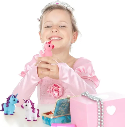 Vista 6 de ArtCreativity Juguetes de goma de unicornio para niños, paquete de 12, recuerdos y suministros de fiesta de cumpleaños de unicornio, juguetes