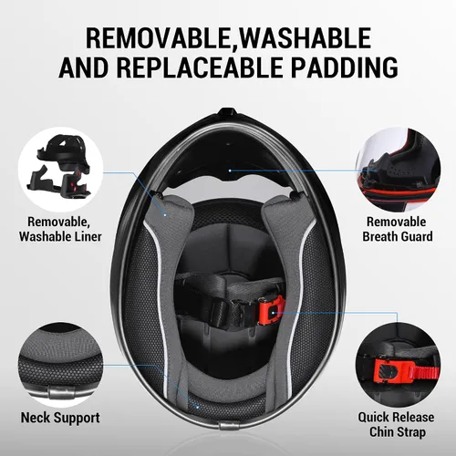 Vista 5 de TRIANGLE Casco de motocicleta para niños, casco de cara completa ligero con 2 viseras aprobado por DOT