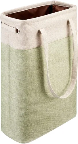 Vista 14 de Cesta de ropa sucia con asas beige y marrón, cesta de lavandería delgada plegable, cesta de ropa sucia estrecha, bolsa de lavandería plegable, cesto