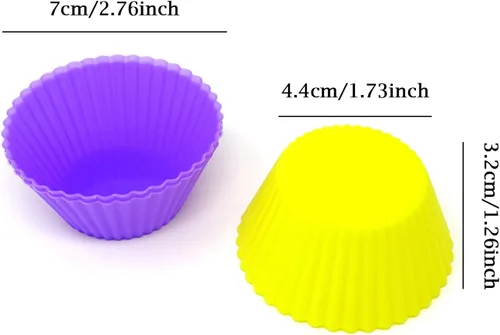 Vista 2 de Honbay - Juego de 12 tazas reutilizables de silicona para hornear, tazas antiadherentes para muffins, moldes para cupcakes para hacer magdalenas