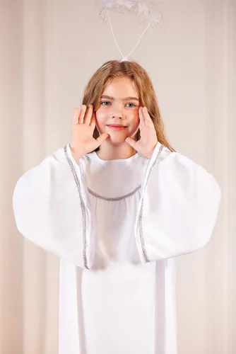 Vista 2 de Disfraz de ángel blanco con halo para niñas de 4 a 12 años