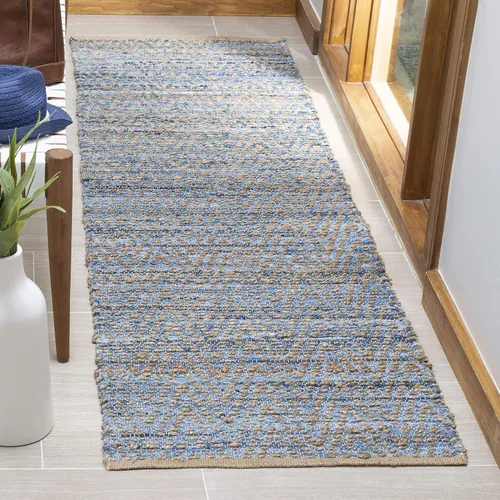 Vista 7 de Safavieh - Colección Cape Cod CAP350A, tapete tejida a mano en algodón natural y azul, Yute