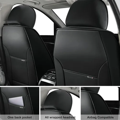 Vista 3 de Fundas de asiento para Chevrolet Chevy Aveo 2004-2011, funda de asiento de automóvil de piel sintética, compatible con bolsa de aire, protector