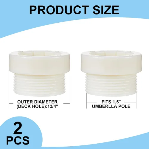 Vista 2 de Thyle Estabilizador de sombrilla de piscina, adaptador de inserción de 3/4 pulgadas, fundas adaptadoras roscadas, estabilizador de poste de Blanco