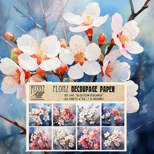 Vista 14 de Paquete de papel Decoupage (24 hojas de 6 x 6 pulgadas), flores índigo: delicados grabados florales azules y blancos inspirados en porcelana clásica