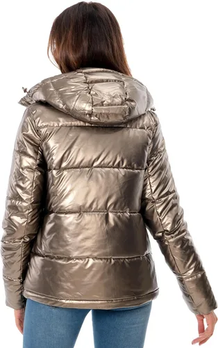 Vista 5 de Chaqueta de invierno con capucha para mujer, casual, cálida, acolchada, con cremallera completa, corta con relleno de burbujas