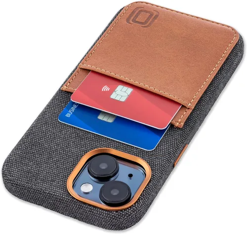 Vista 13 de Dockem Funda de tela para iPhone 13 con placa de metal integrada para montaje magnético, cartera de piel auténtica cosida con 2 ranuras para tarjeta