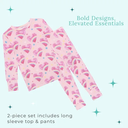 Vista 95 de Posh Peanut Pijamas para niñas, suaves, de viscosa de bambú para niños, pijamas a juego de manga larga para niñas