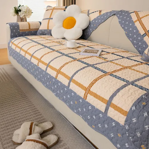 Vista 21 de vctops Funda de sofá de algodón a cuadros Buffalo Check estilo granja, funda acolchada de patchwork para sofá seccional, funda antideslizante