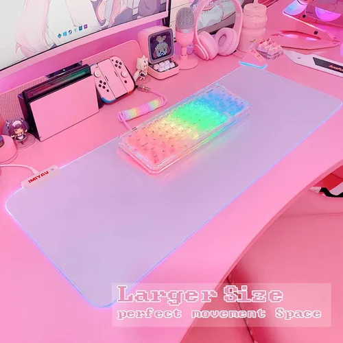 Vista 2 de JMIYAV Alfombrilla de mouse blanca para juegos RGB, base de goma antideslizante, extra grande, fresca, XL, XXL, accesorios para juegos, luz LED