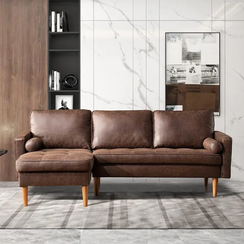 Vista 9 de HOOOWOOO Sofá modular pequeño de 83 pulgadas, moderno sofá modular en forma de L con diván izquierdo para sala de estar pequeña, apartamento, gamuza