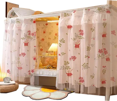 Vista 8 de Cortinas opacas para cama de privacidad con toldo grueso, mosquitero Mosquitera blanca 1aa