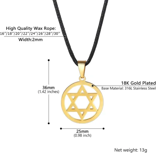 Vista 4 de Stainless Steel Pendant Necklace for Men Women, Cool Punk Shark Teeth Necklace, Cross Necklace, Star Of David Necklace, Black Leather Cord, Come