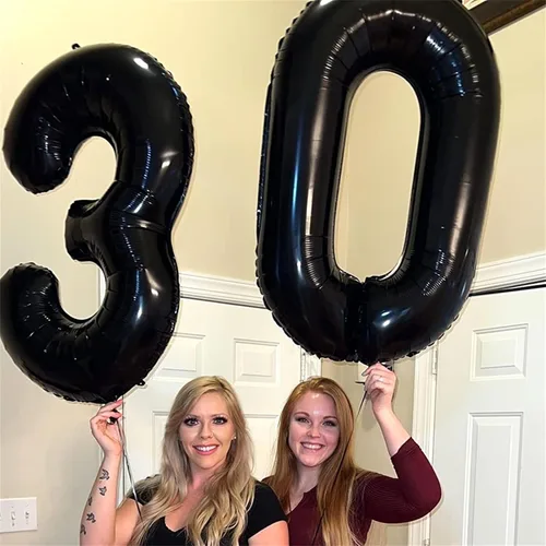Vista 6 de Globos negros del número 10 para decoraciones de cumpleaños número 10, globos de helio de mylar de lámina de 40 pulgadas negros del número 1 & 0