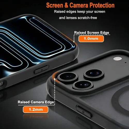 Vista 8 de MagSafe - Funda para iPhone 17 Pro Max / 18 Pro Max, color negro Mate translúcido, protección militar contra caídas, carga inalámbrica sin costuras