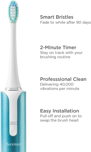 Vista 4 de Soniclean Lux Sonic - Cepillo de dientes para adultos, 6 cabezales de cepillo de dientes, recargable, automático, recambios, aguamarina