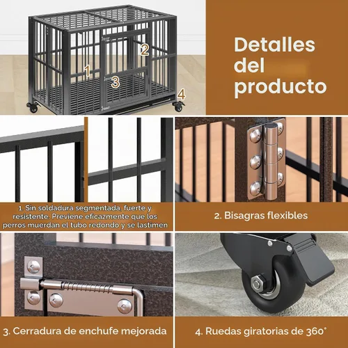 Vista 3 de Polar Aurora Jaula para perros resistente, perrera plegable e indestructible, jaula para perros extra grande a prueba de escapes con ruedas