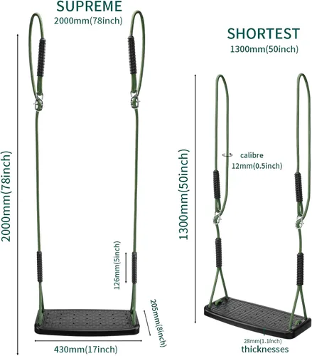 Vista 4 de Asiento de columpio resistente, columpio de árbol para niños con cuerda ajustable, correas antideslizantes, juego de accesorios para patio trasero