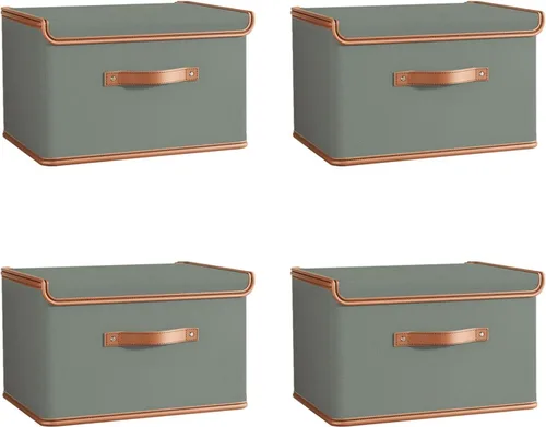 Vista 18 de Tuza Paquete de 2 contenedores de almacenamiento con tapas, contenedor organizador plegable de armario, caja organizadora de tela con asas, cajas