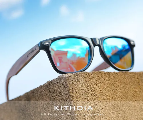 Vista 2 de Kithdia gafas de sol de madera de bambú hechas a mano para hombres y mujeres con lente polarizada - gafas de sol de madera S7061