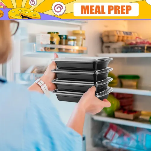 Vista 6 de Teivio Paquete de 20 recipientes de plástico reutilizables para preparación de comidas, 1 compartimento con tapas, contenedores de plástico Bento