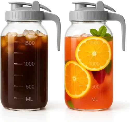 Vista 10 de Jarra Mason Jar de 64 onzas – Jarra de vidrio hermética y a prueba de fugas con tapa, perfecta para té helado, té solar, cerveza fría, leche