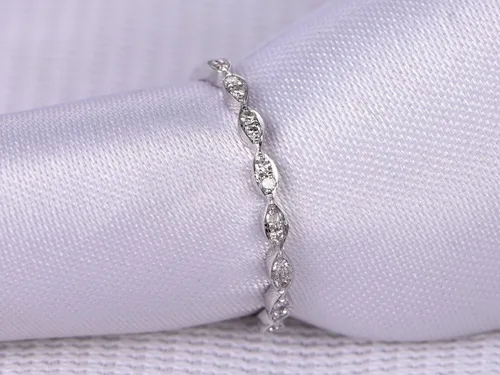 Vista 6 de Diamantes naturales, anillo de boda de media eternidad, oro blanco sólido de 14 quilates, anillo de aniversario, estilo marquesa Art Deco