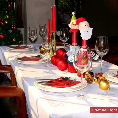 Vista 7 de Mantel rectangular impermeable de Navidad de 60 x 84 pulgadas, decoración navideña impresa para Nochevieja, mantel oblongo, tela lavable