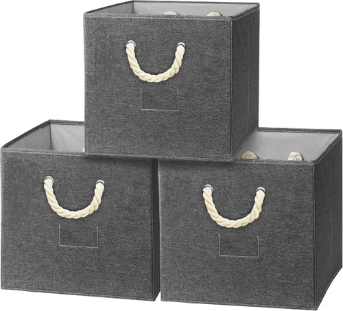 Vista 8 de Simple Houseware Cubo de almacenamiento de 13 pulgadas con asas trenzadas Beige