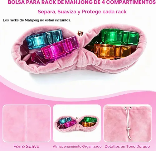 Vista 3 de Mahjong Bolsa de almacenamiento con 4 divisores para estantes Mahjong de 16 Rosa