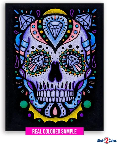 Vista 5 de Stuff2Color Sugar Skulls - Pósteres de terciopelo mullido para colorear de Halloween (Día de los Muertos y Día de Los Muertos) – Paquete de 6 – Gran